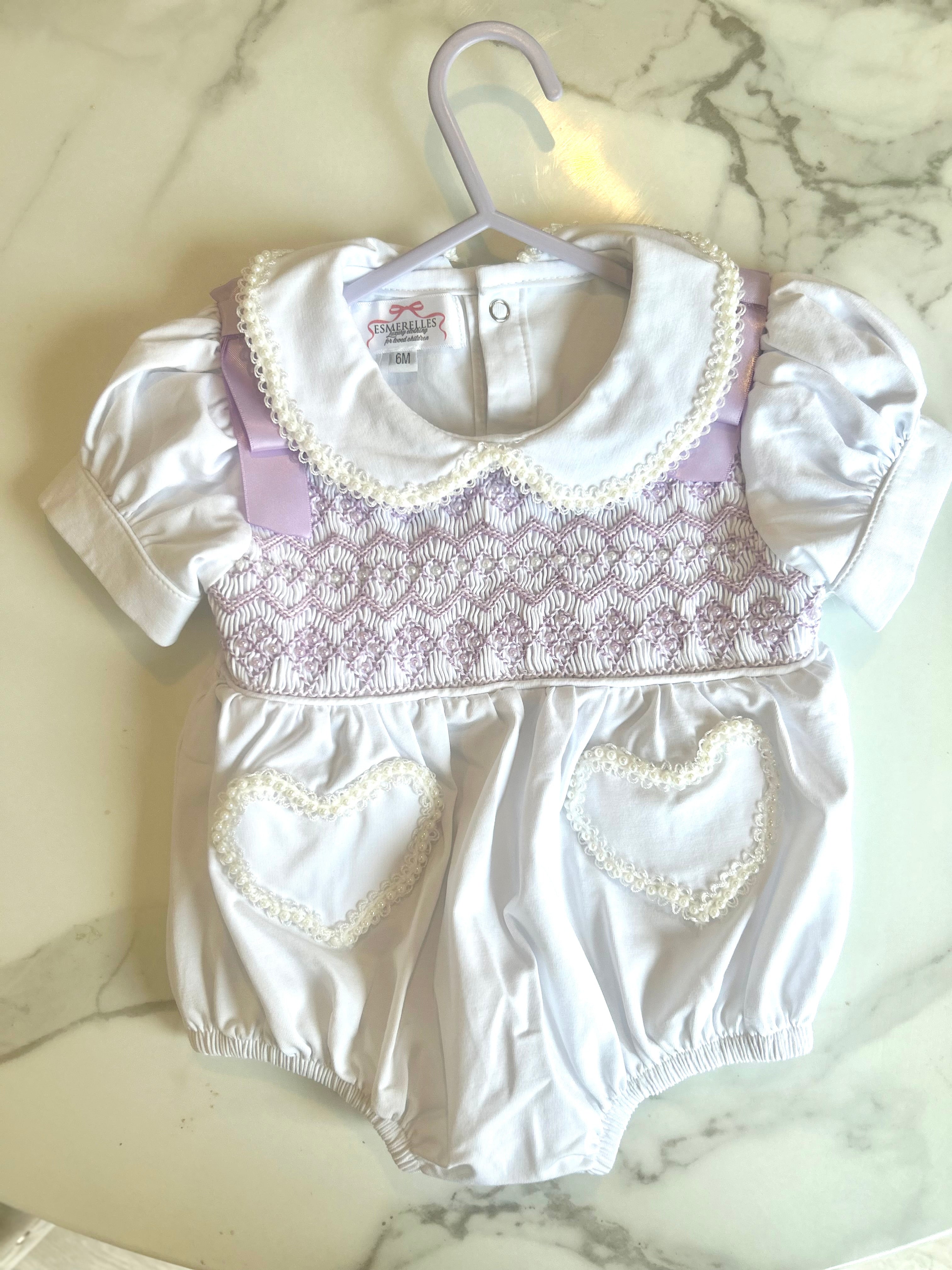 Lilac and pearl Pima romper