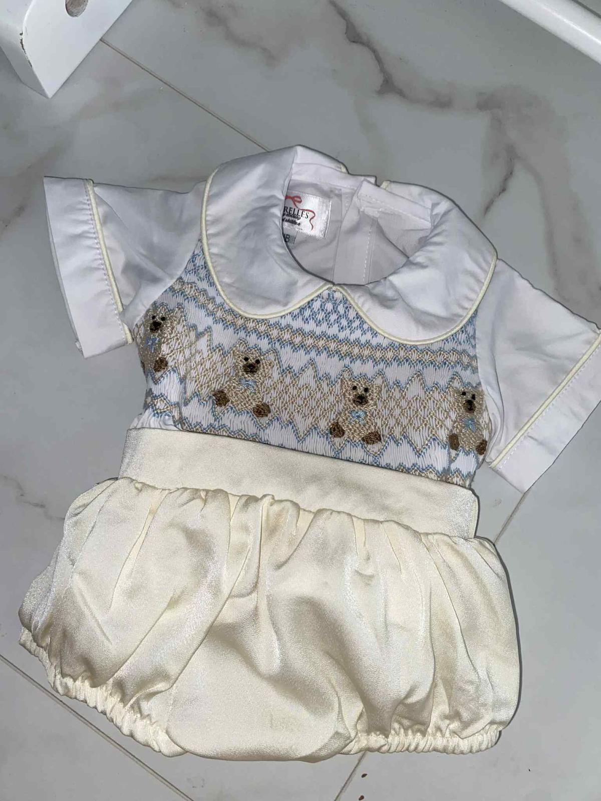 Boys 2 Piece Teddy Bear Smocked Romper