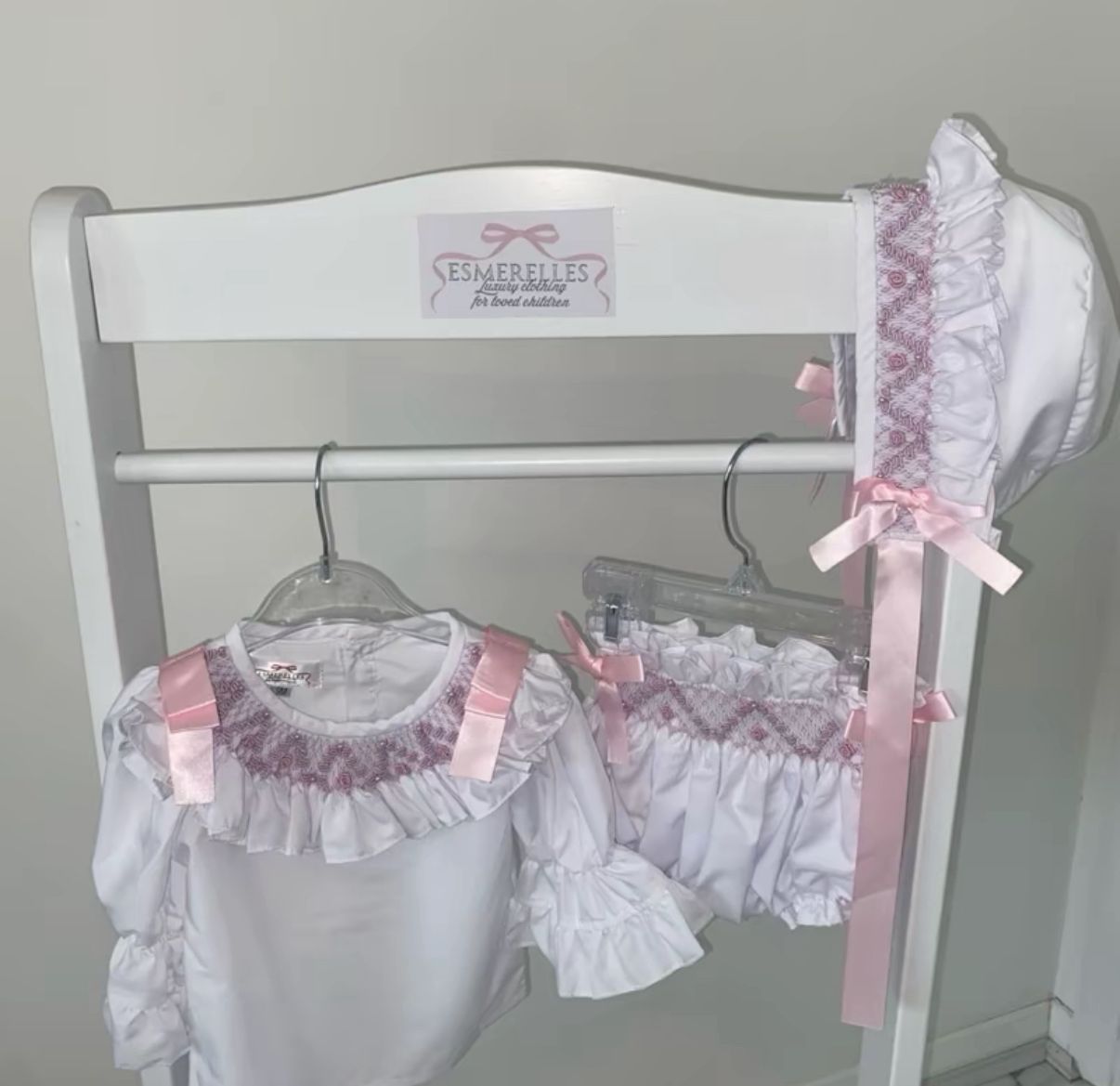 3 Piece Smocked Outfit With Pearl Detailing