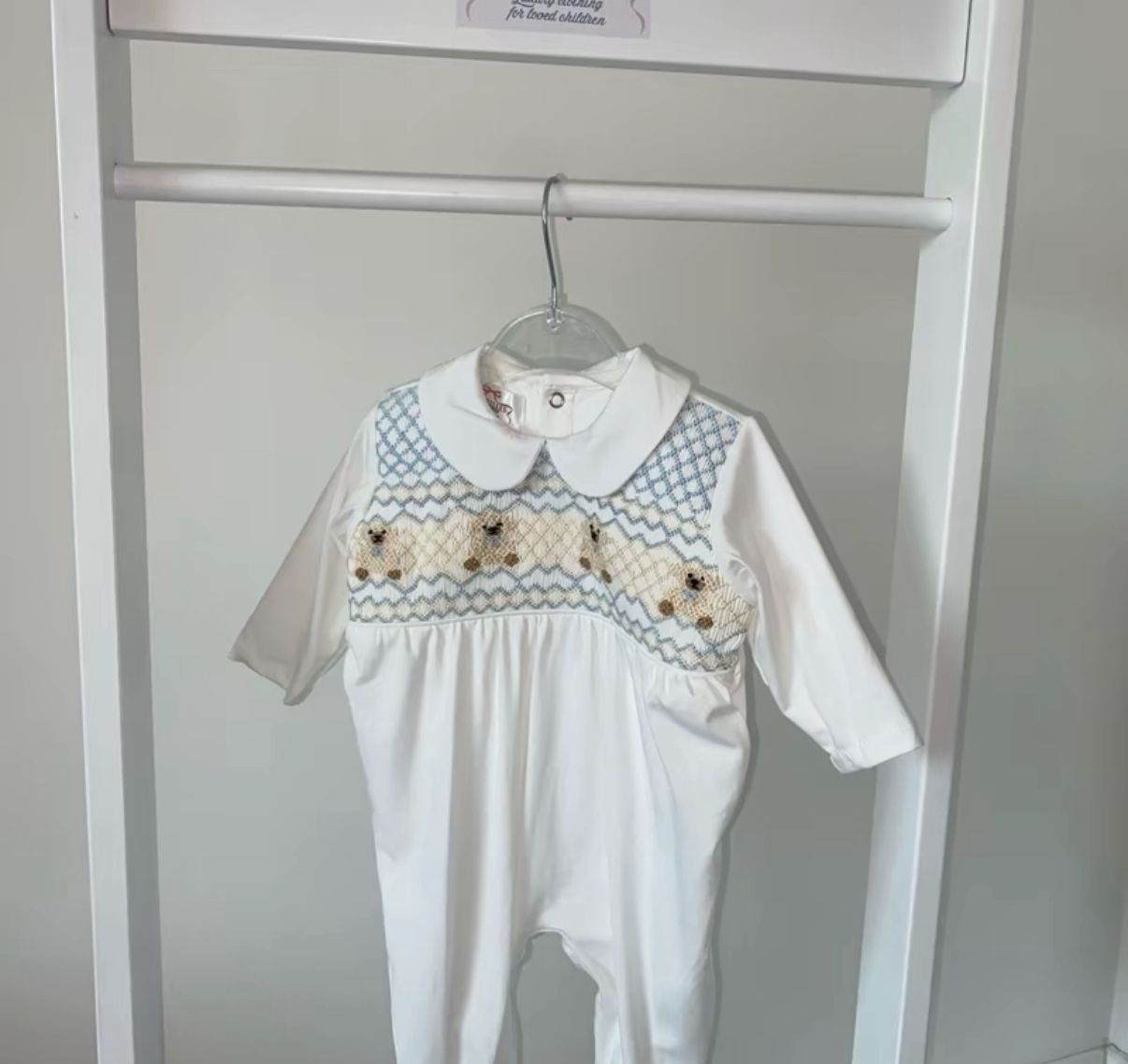 Stunning Baby Boys Smocked Teddy Bear Babygrow
