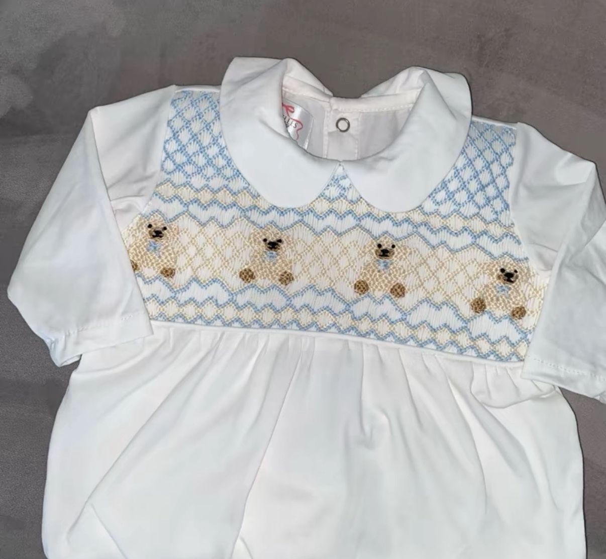 Stunning Baby Boys Smocked Teddy Bear Babygrow